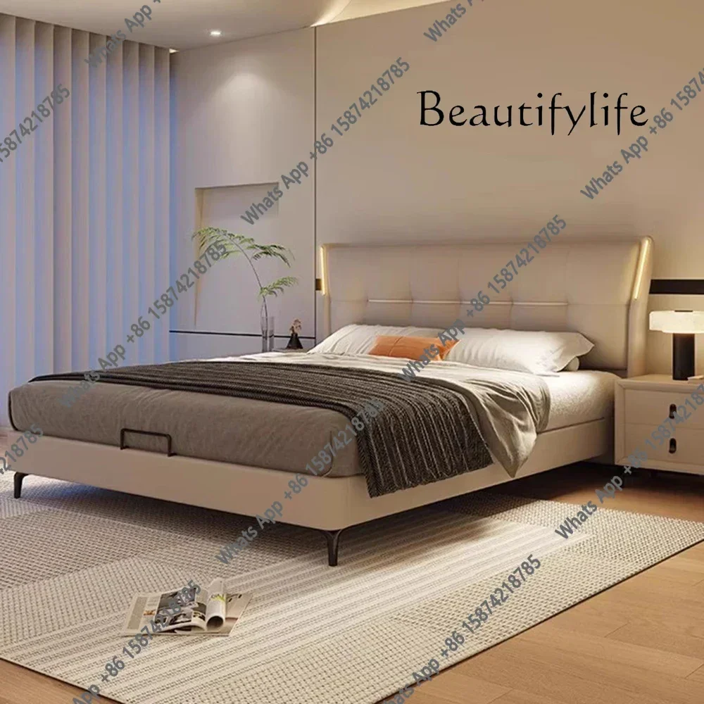 Q63 Fancy Lazy Heavy Duty Lights Bed Queen Size Luxury Led 180x200 Multifunctional Bed Frames Headboard Double