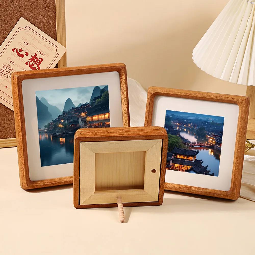 Square Teakwood Photo Frame High-grade 10x10cm 20x20cm 25x25cm Wedding Picture Frame Stand for Pictures Home Desktop Decor Gift