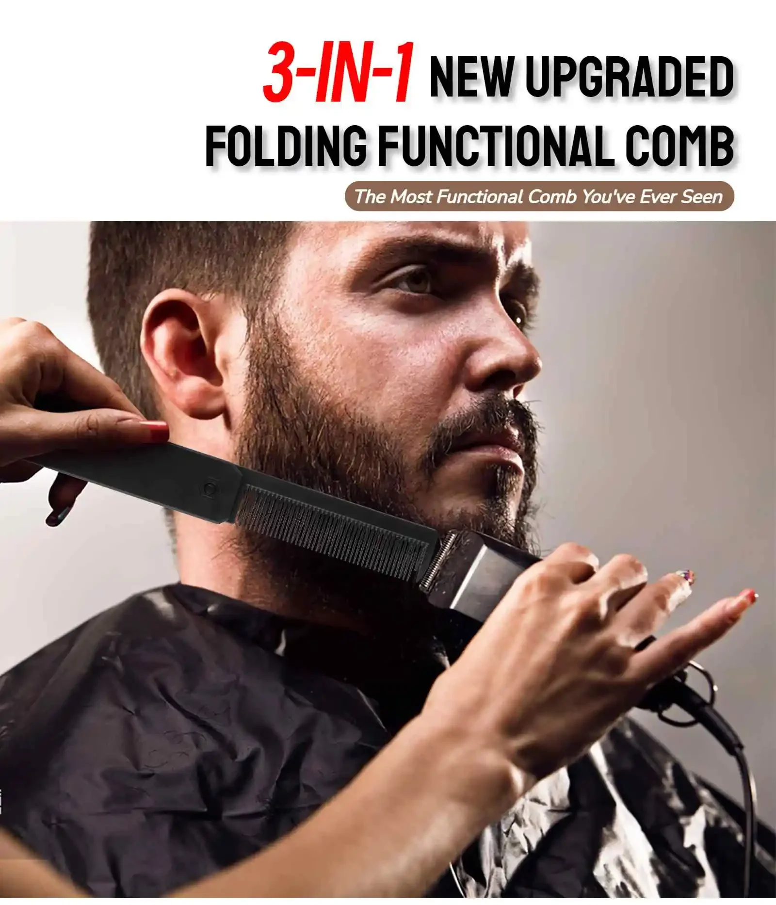 المهنية 3 في 1 جيب للطي أمشاط واسعة الأسنان النفط رئيس مشط اللحية تمشيط الحلاق مقص الشعر مشط صالون تصفيف الشعر أداة #4