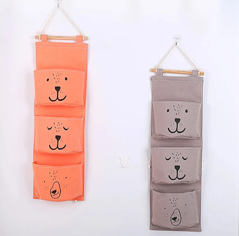 3 Pockets Cute Wall Mounted Storage Bag Closet Organizer Clothes Hanging Storage Bag Children Room Pouch Home Decor ﻿2025 New