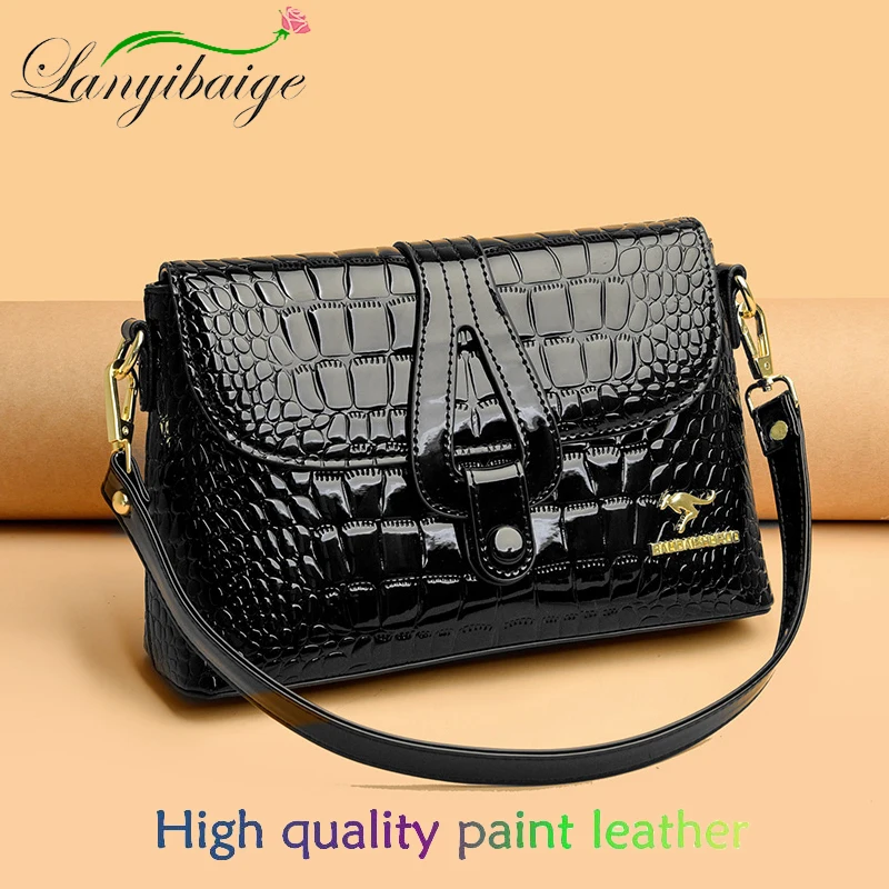 2023 Women Patent Leather Shoulder Bags Luxury Designer Large Capacity Crocodile Stripe Crossbody Bag High Quality Messenger Bag