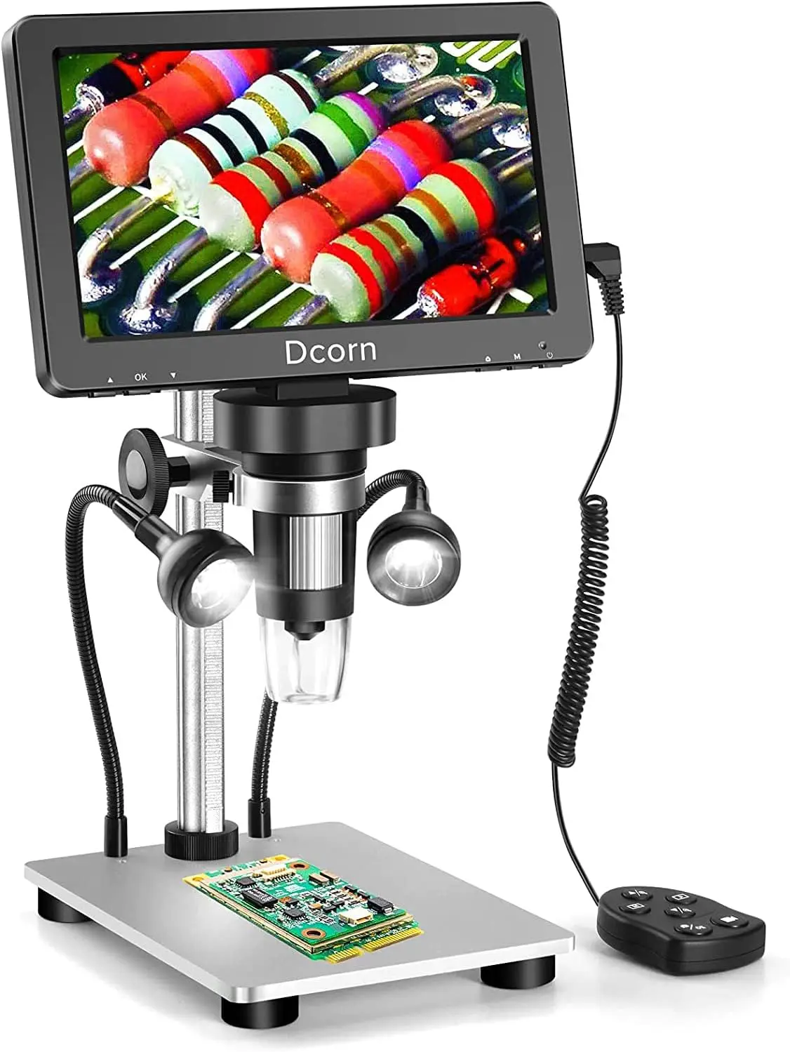 

Digital Microscope 1200X,Dcorn 12MP 1080P Photo/Video Microscope for Adults Soldering Coins,Metal Stand,Wired Remote,10 LED