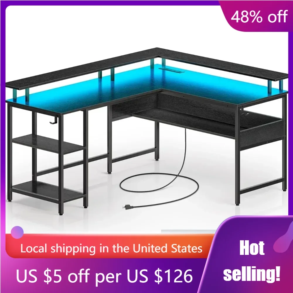 

Reversible L Shaped Gaming Desk With Monitor Stand Home Office Desk With Storage Free Computer Table Furniture