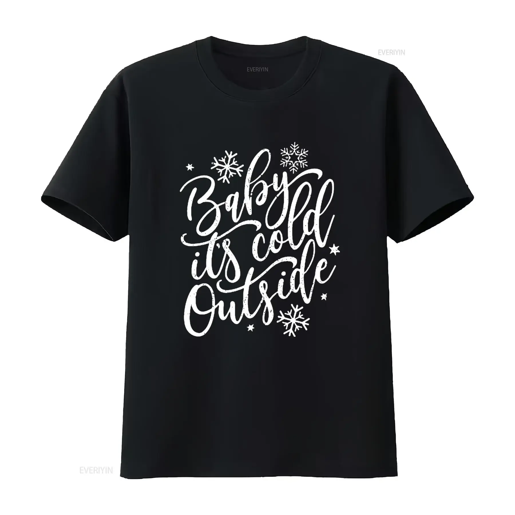تي شيرت نسائي من Baby It Cold Outside للشتاء وعطلة عيد الميلاد أسود مقاس XL عتيق مغسول للارتداء اليومي