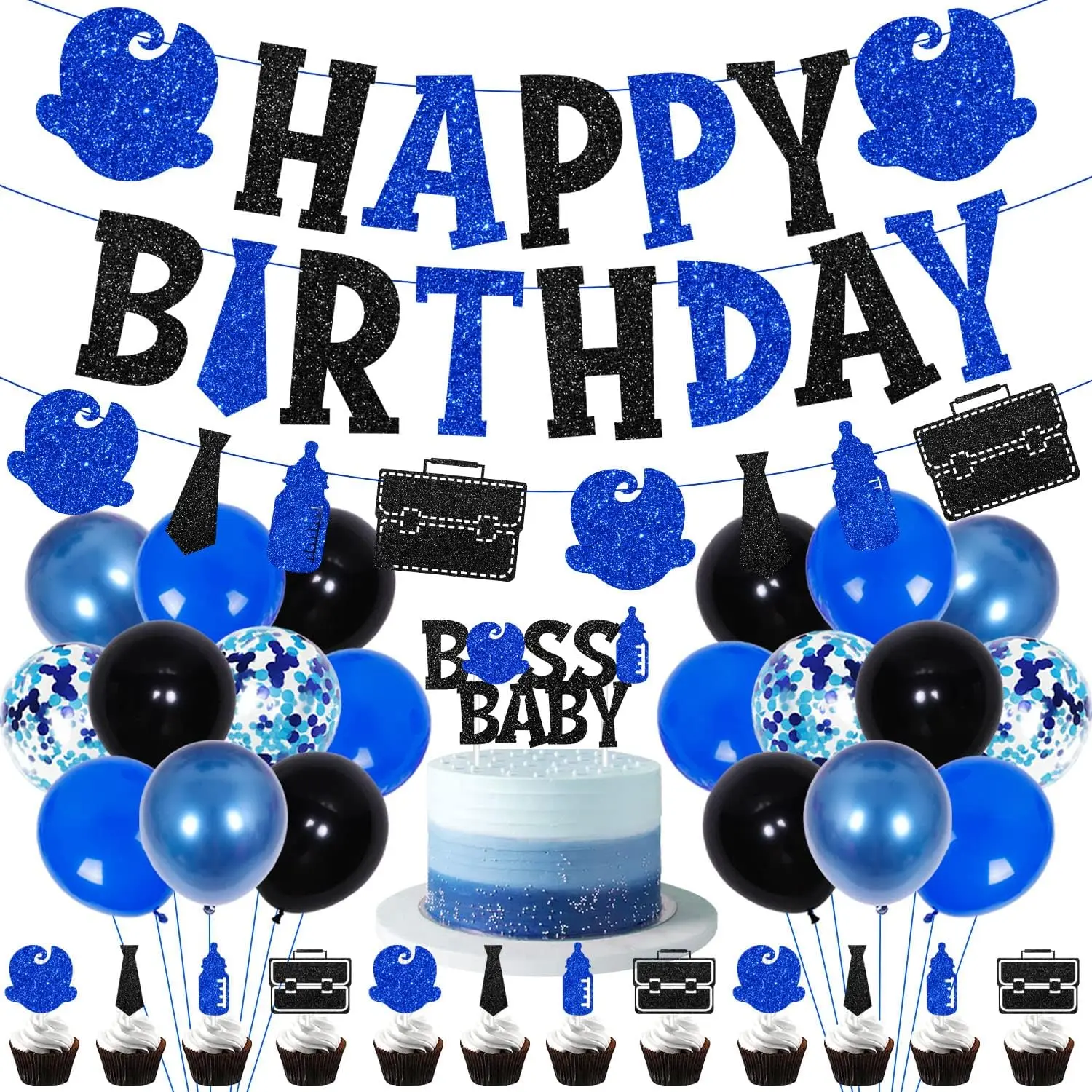 Chefe festa de aniversário decoração feliz aniversário banner bolo toppers balões conjunto para menino criança 1o 2o 3o aniversário fontes de festa