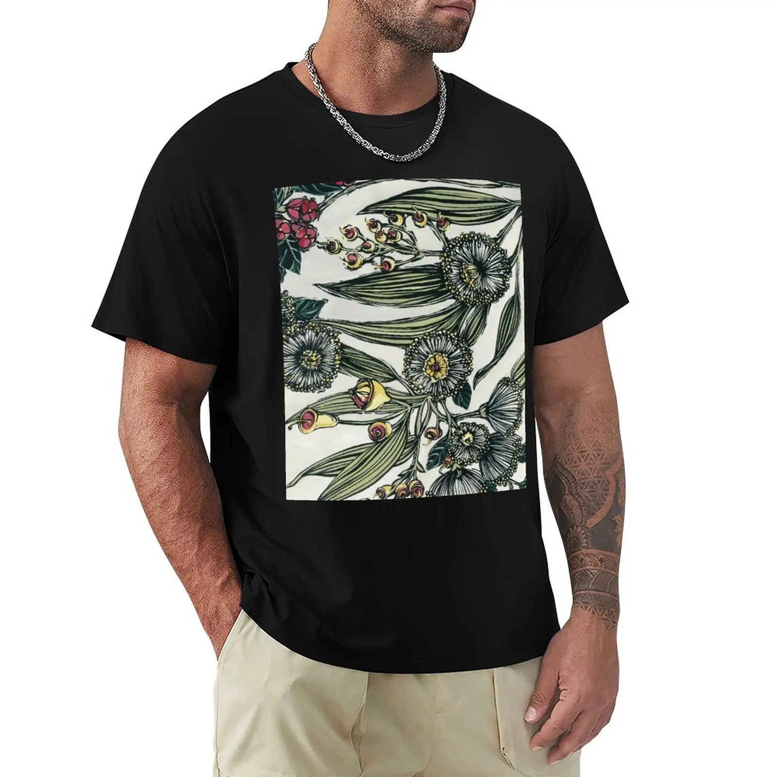 Retro Australian Native Floral 2 T-Shirt Utility Casual Work T-Shirt