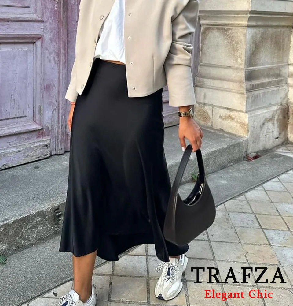 TRAFZA-damska modna spódnica nowa 2024, wiosna, lato, elegancka, efektowna spódnica, spódnica z elastyczną talią i kolacją na imprezę