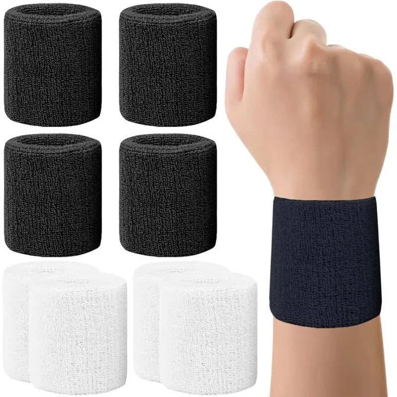 1/2/3/4pairs Set Breathable Cotton Wrist Sweatbands Sweat Absorbent Wristbands for Tennis Football Basketball Running Gym