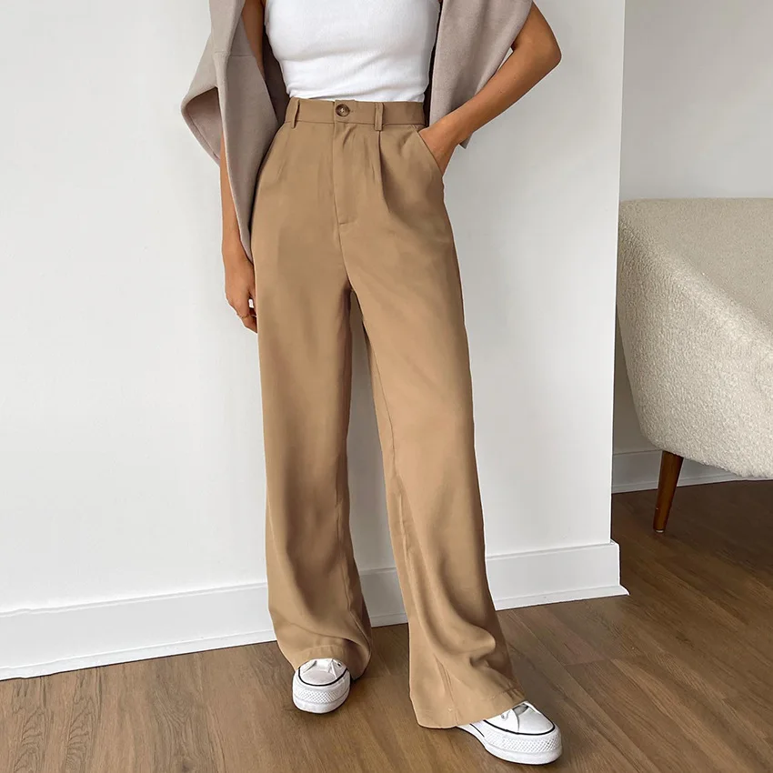 

Office Lady Pants Solid Straight Leg Women Casual Trousers Work Pants Woman Wide Leg High Waist Pants Suit Trousers Autumn Korea