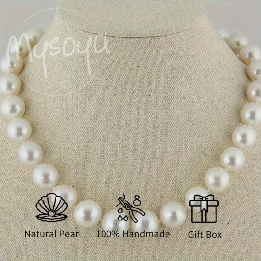 

MYSOYA 11-13mm White Elegant Edison Freshwater Pearl Necklace With Gift Box Perfect Gift For Wedding Birthday Christmas New Year
