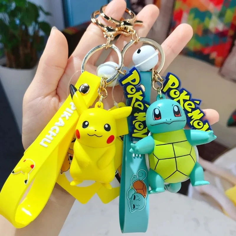 Authentic Pokemon Action Figure Pikachu Keychain Pokémon Keychain Squirtle Psyduck Keychain Car Keychains Backpack Pendant Model