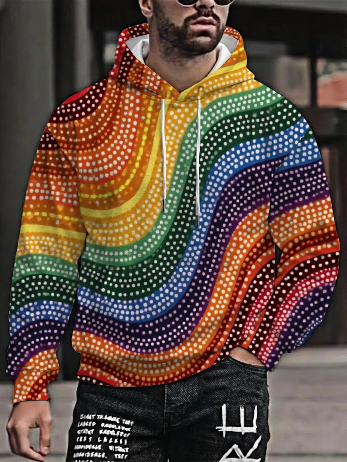 Men Colorful Rainbow Swirl Dot Full Print Hoodie Abstract Geometric Casual Daily Long Sleeve Pullover