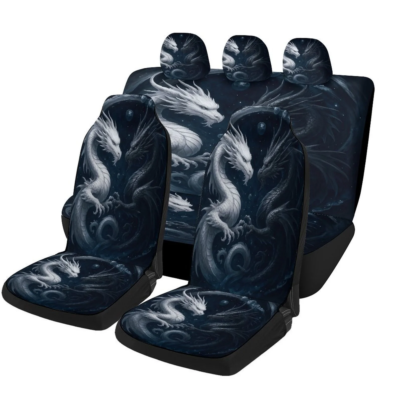 

Dragon Yin Yang Designed Car Seat Cover Set For Most Cars, Trendy Novelty High-quality Car Seat Protector Covers Full Set, Unive