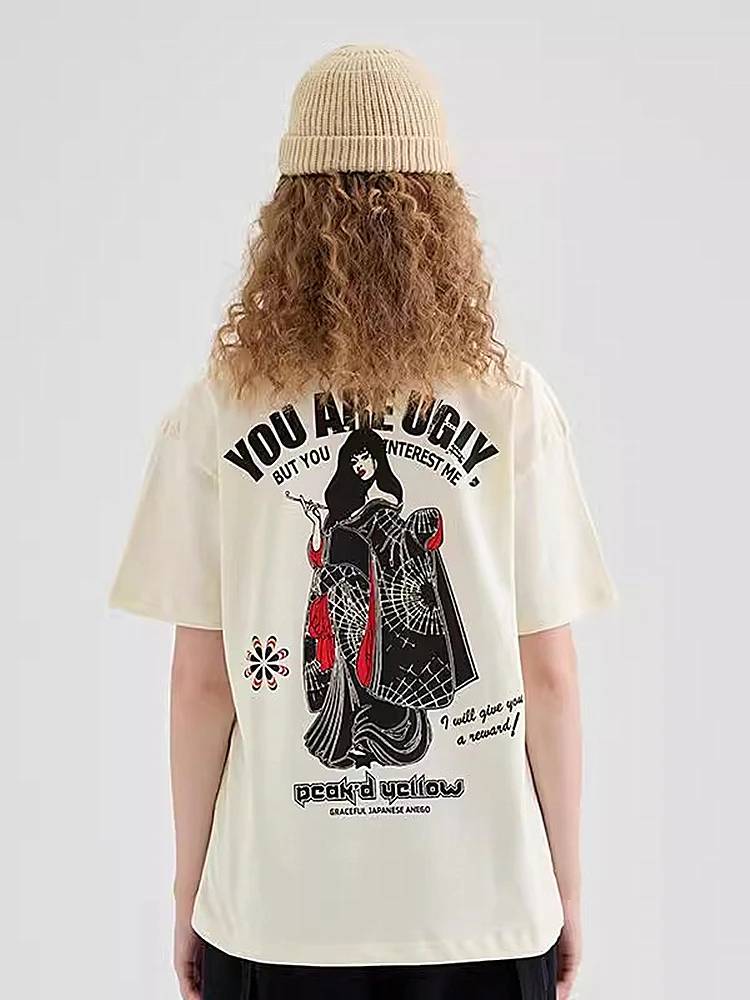 Fashion New Streetwear Japan Style Print T-shirts Tops Men Boys Loose Cotton All-Match Vintage Casual Classic Cozy