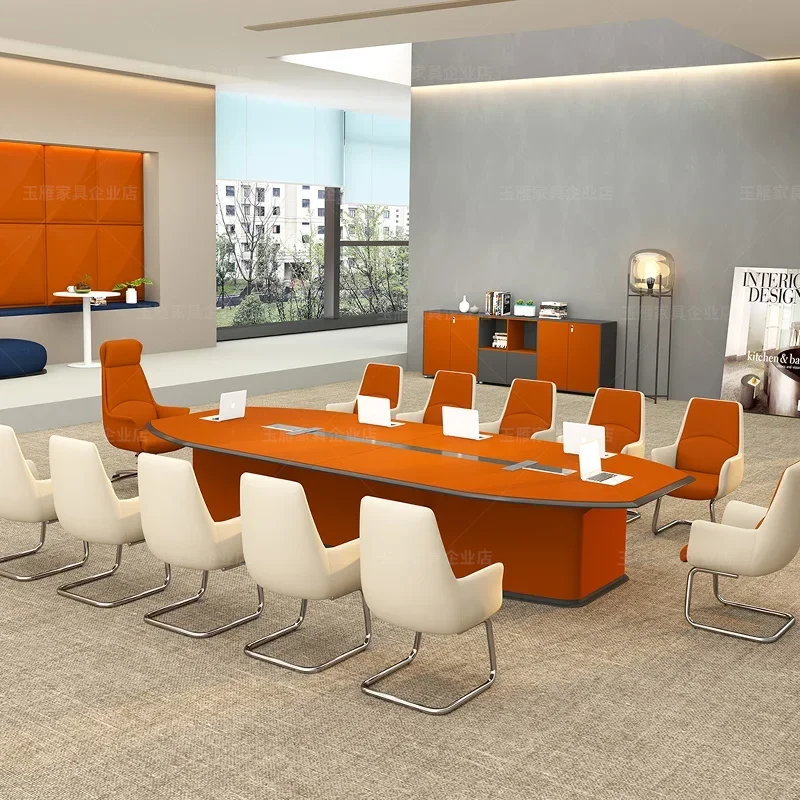 Office furniture lacquered conference table Creative orange negotiation table and chair combination simple and modern