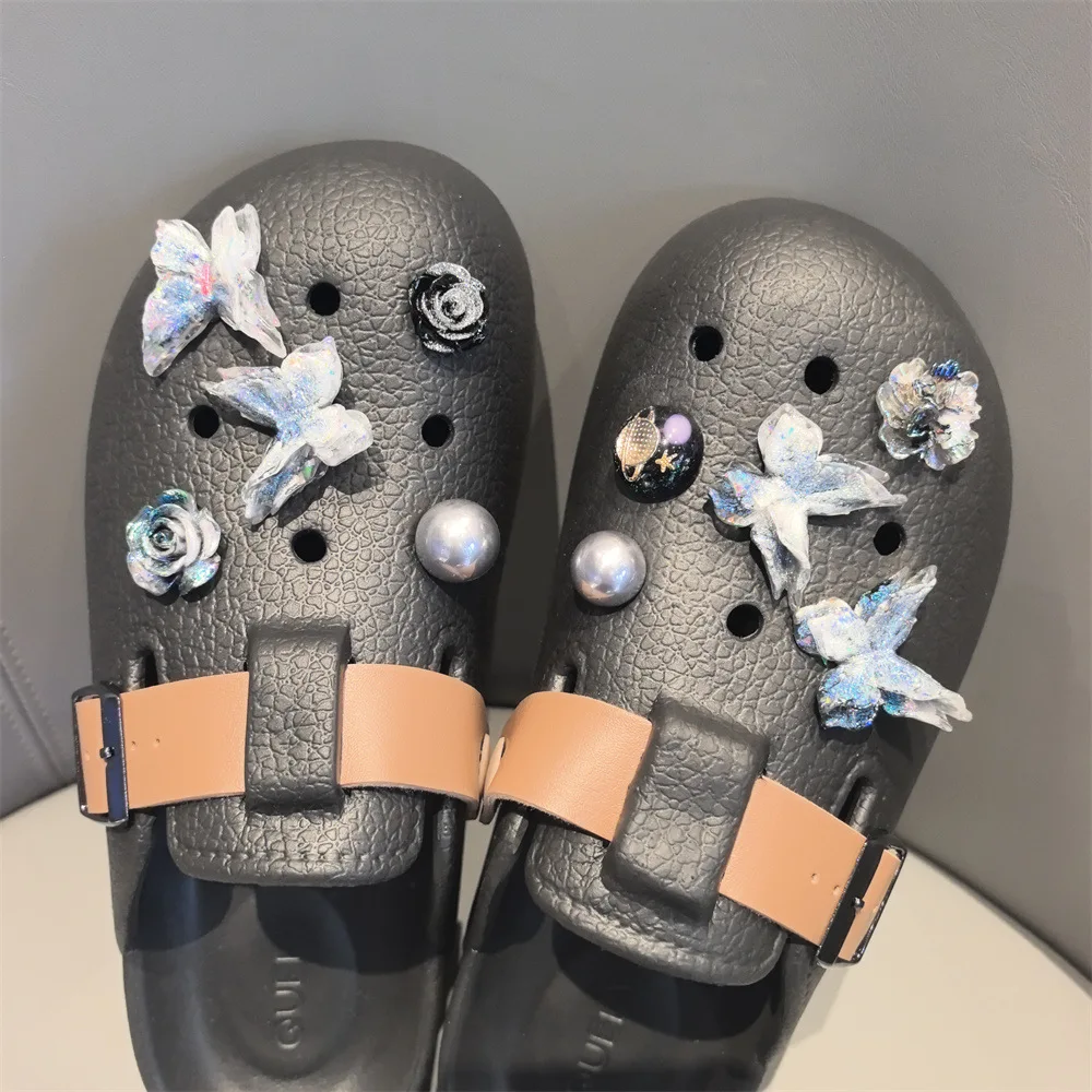 Shoe Charms Dark Purple Butterfly Star Moon Acrylic Resin Elegant Premium Clog Jelly Shoes Decoration Buckle Small Lightweight
