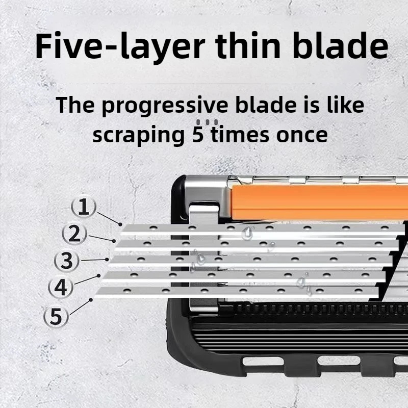 ماكينة حلاقة رجالية مكونة من 5 طبقات، ماكينة حلاقة من الفولاذ المقاوم للصدأ، ماكينة حلاقة يدوية كلاسيكية قابلة للغسل وقابلة للاستبدال بجودة عالية