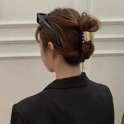 Gold Alloy Hair Claw Clip Geometric Square Shape For Women High Ponytail Bun Strong Hold Elegant Office Accessory Gift
