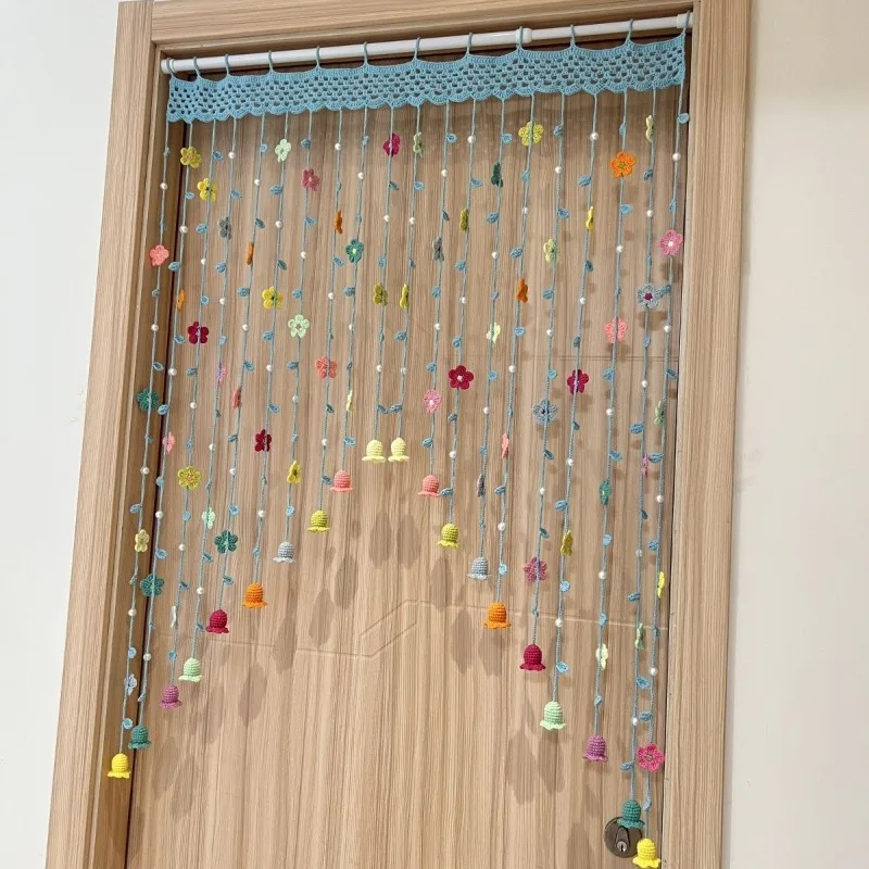 Finished hand-crocheted spring flower door curtain, wool crocheted bedroom door curtain