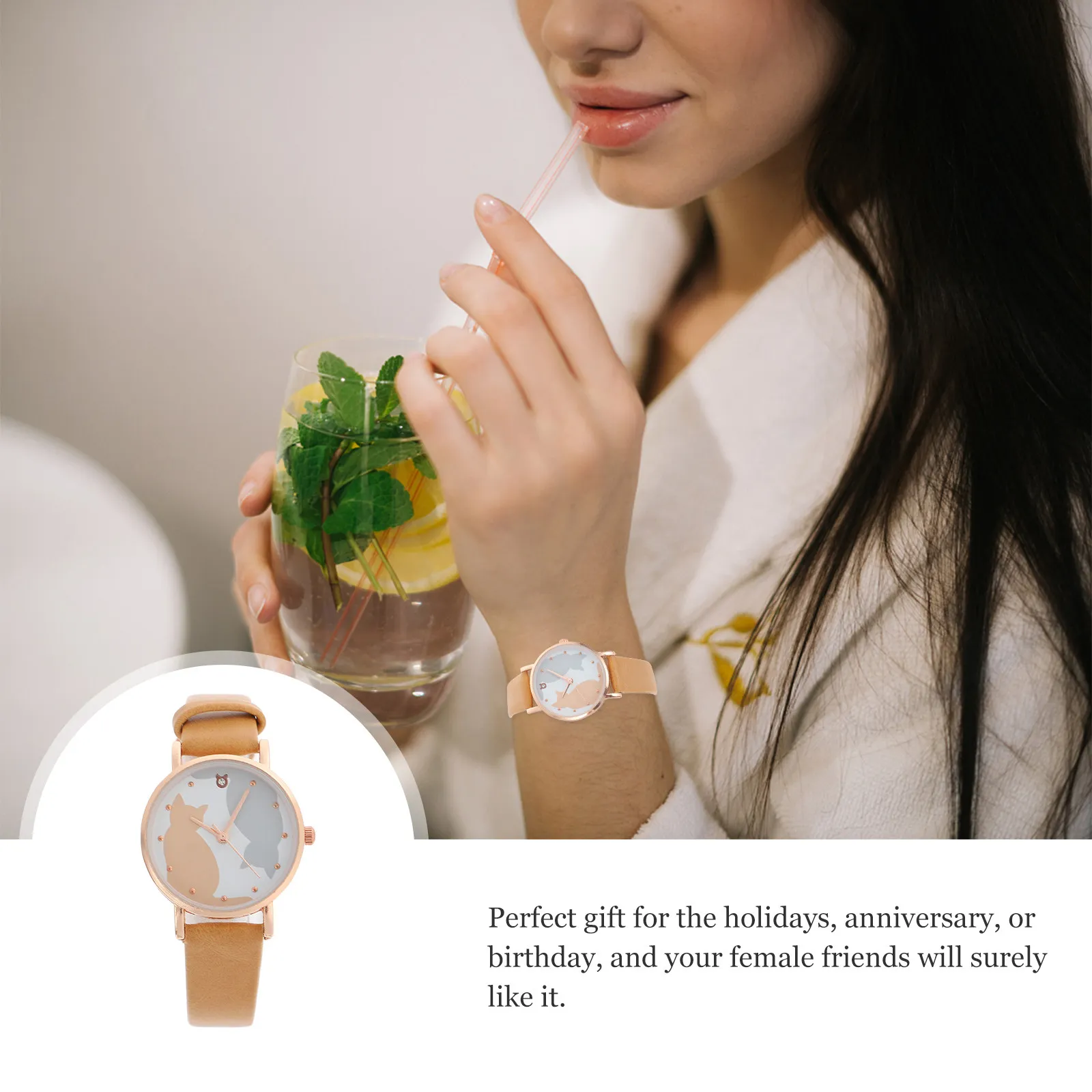 

Pattern Wristwatch Creative Kitten Dial Durable Craftsmanship Ideal Gift for Anniversary Wedding Festivals