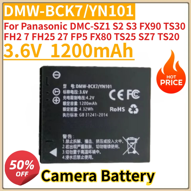 

New DMW-BCK7 Rechargeable Camera Battery 3.6V 1200mAh for Panasonic DMC-SZ1 S2 S3 FX90 TS30 FH2 7 FH25 27 FP5 FX80 TS25 SZ7 TS20