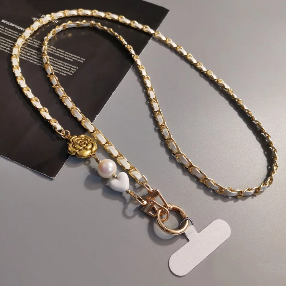 

Ремешок для телефона Pearl Mobile Phone Diagonal Lanyard Camellia Luxury Crossbody, модный ремешок-шнурок для телефона, защита от потери, подвеска для чехла телефона