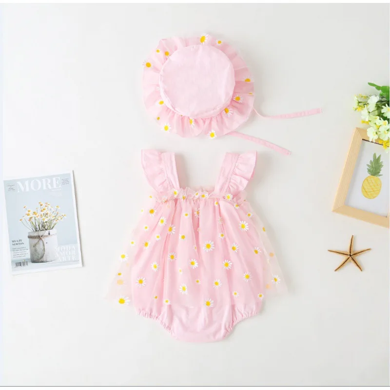 Little Daisy Baby Romper Summer Outfit,  Clothing for 100-Day and 1-Year-Olds, Baby Girl Romper, Toddler Princess Tulle Dress
