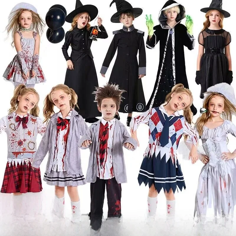 

Костюм для косплея на Хэллоуин: кровавый наряд зомби для взрослых и детей, полиэстер, для сценических выступлений