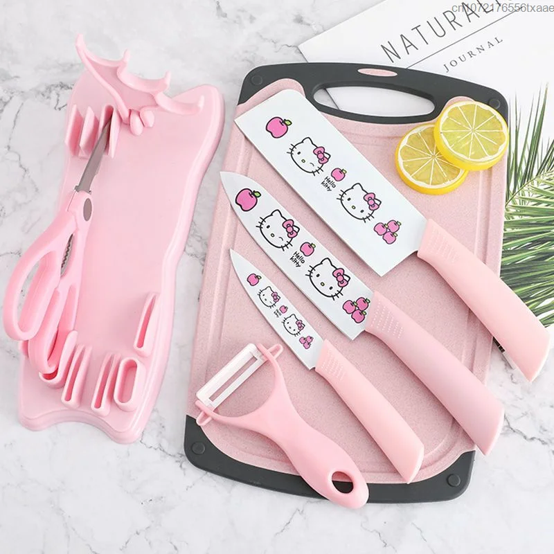 5 Pieces Set Sanrio Hello Kitty Kitchen Chopping Board Cutting Tools Kitchen Knife Chopping Board Combination Set Household