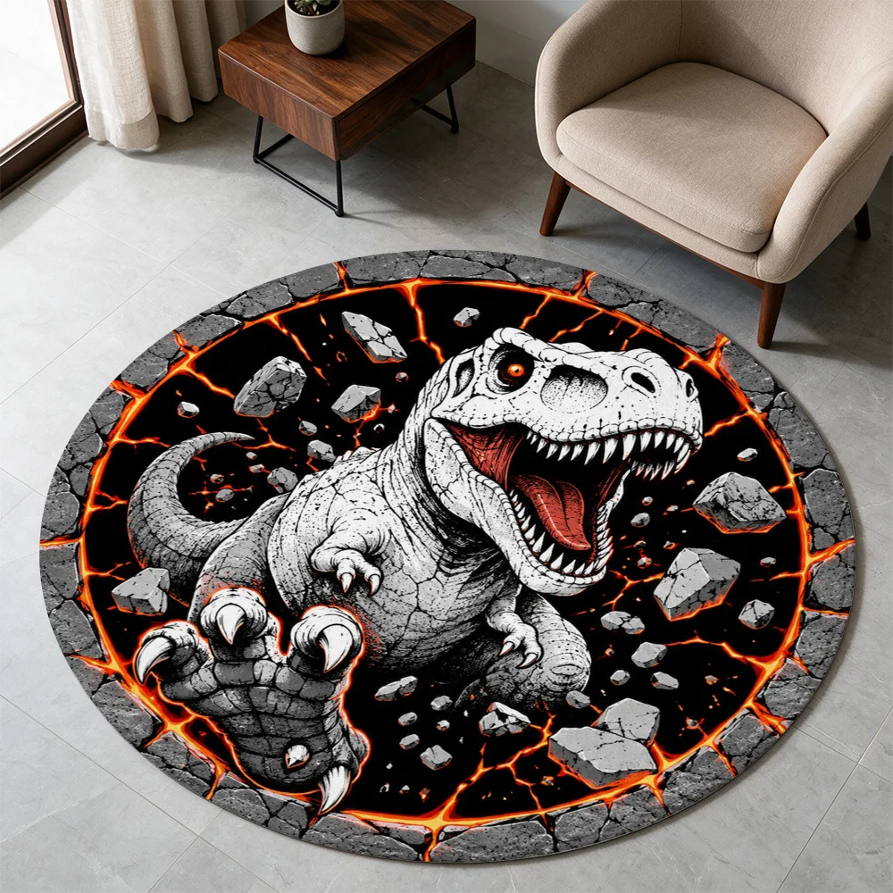 Dinosaur Roar Cave Scene Round Area Rug for Living Room Hallway Entrance Mat Pet Play Mat