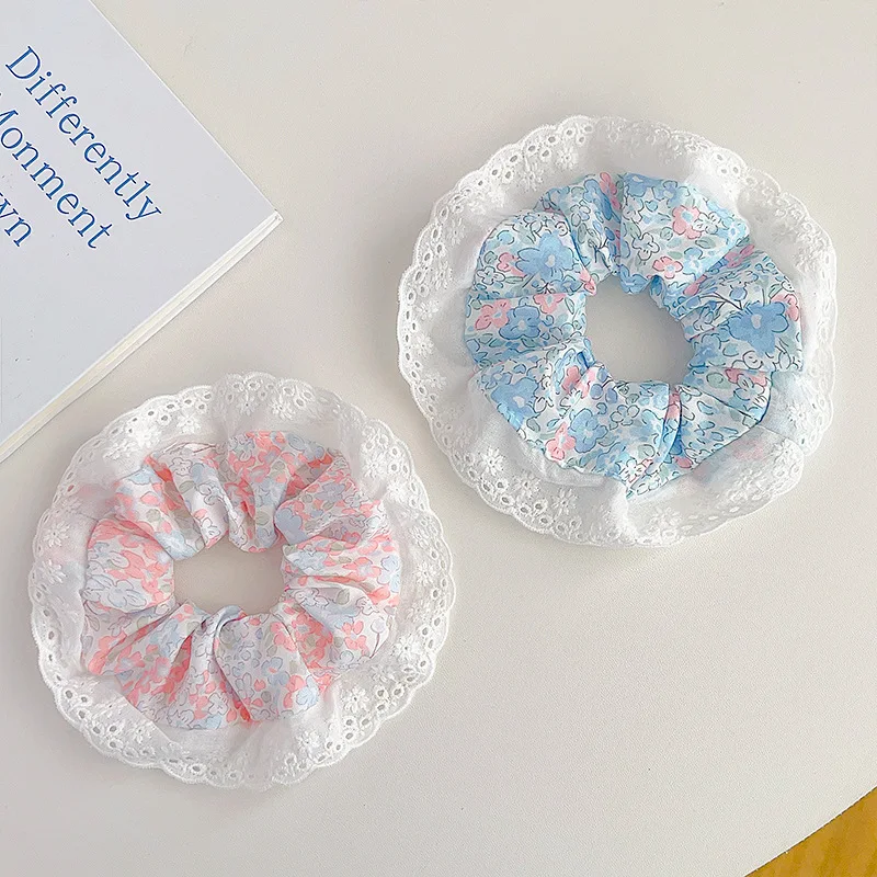 

Sweet Bow Headdress Low Bun Hair Rope Sequin Tie Floral Head Rope Hair Accessories Korean Lace Large Intestine Hair Ring Women