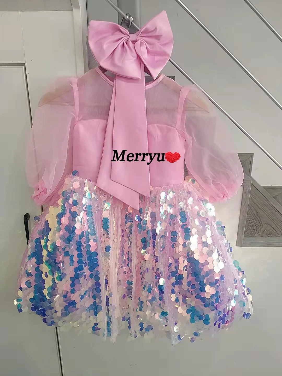 Robe de soirée Tutu à manches longues pour petites filles, tenue mignonne de fête pour anniversaire, paillettes scintillantes