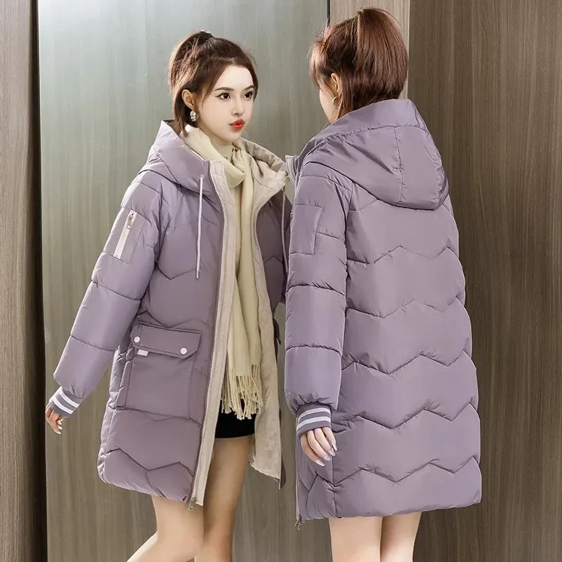 Mid-Length Down Cotton Coats Womens Winter Parkas Jacket Csual Hooded Puffer Coat Women Thicken Warm Snow Wear Loose Outwear 3XL