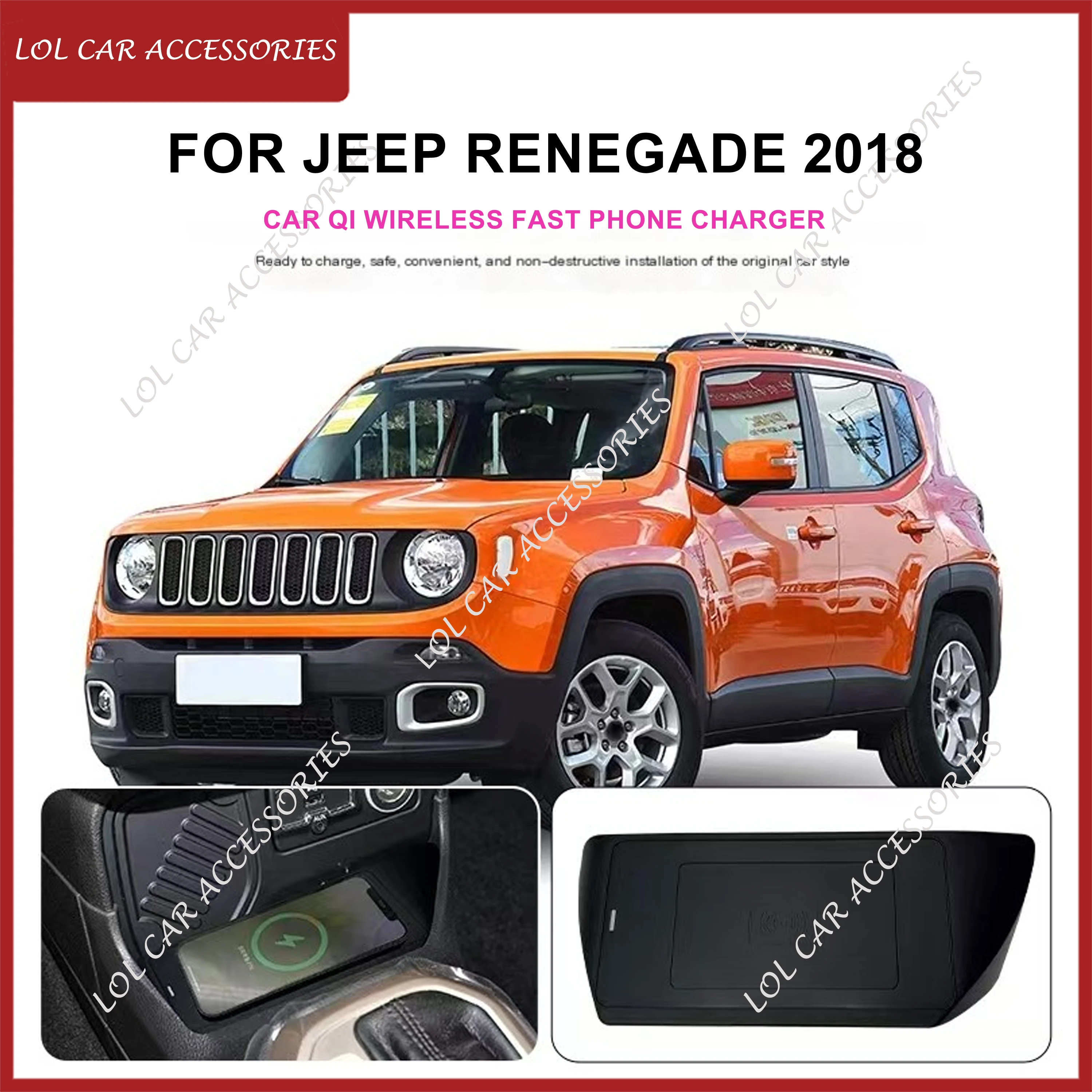 15W Car QI Wireless Charging Panel For Jeep Renegade 2018 Fast Phone Charger Plate Holder