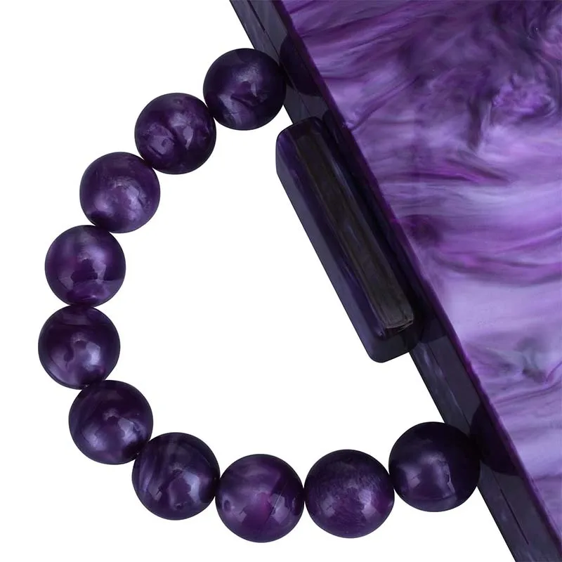 Square Acrylic Handbag Box with Pearl Beads Chain for Women 2024 Trendy Marbling Clutch Purse Wedding Evening Party Shoulder Bag