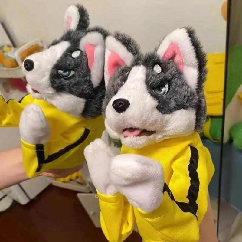 Regalo para niños, guante de Kung Fu Husky, muñeco de peluche, Boxer, marioneta de mano, marioneta, perro, juguetes interactivos de acción, fiesta, juego Social