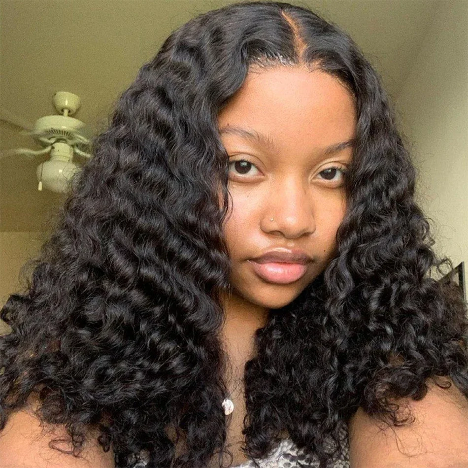 Preplucked Baby Hair 13x4 Lace Frontal Wig Brazilian Deep Wave Bob Wig Human Hair Natural Hairline Remy Short Curly Closure Wig