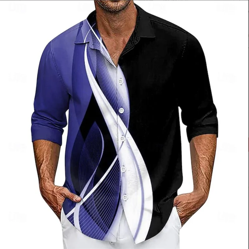 Men's Long Sleeve Shirt Button Shirt Spring Summer Casual Shirt 3D Boat Anchor Print Long Sleeve Fashion Top