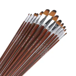 Juego de pinceles de pintura Filbert profesional, 13 piezas, mango largo, pelo de nailon suave anticaída para aceite acrílico, acuarela Gouache