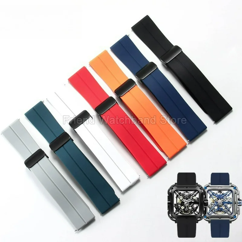 Silicone Watchband Quick Release Convex Interface Magnetic Metal Fold Clasp for Huawei Seiko IWC Tissot Fossil Minimalist Style