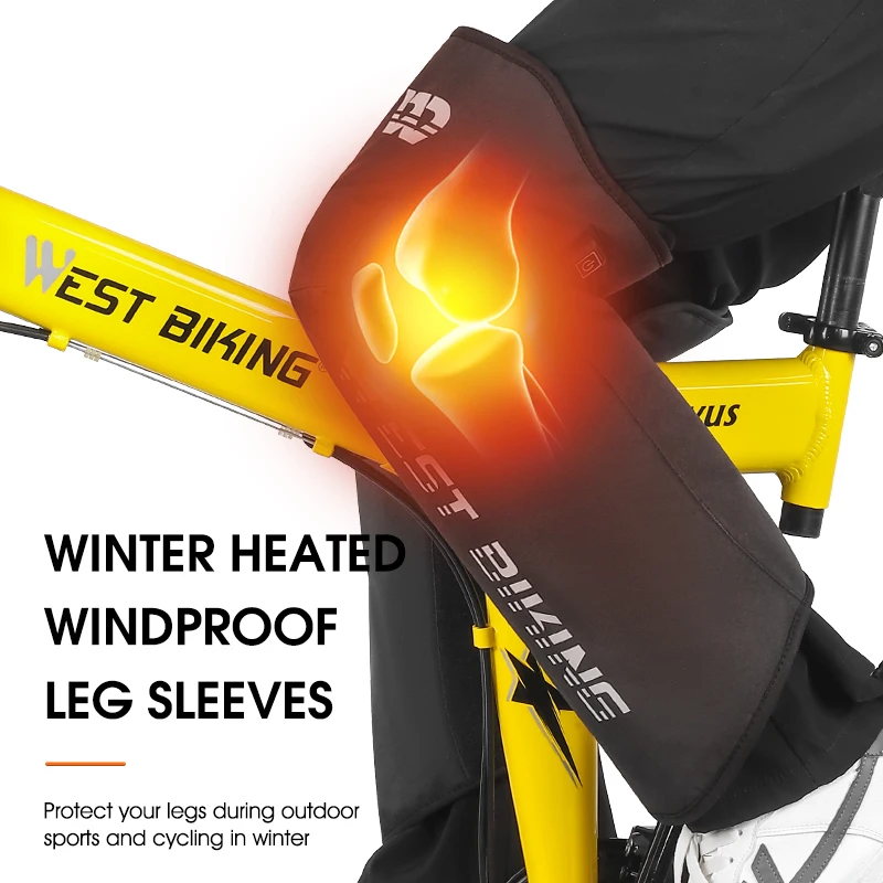 WEST BIKING Heated Leg Sleeves Electric Windproof Thermal Fleece 3 Heat Levels Knee Warmers Winter Cycling Outdoor Covers