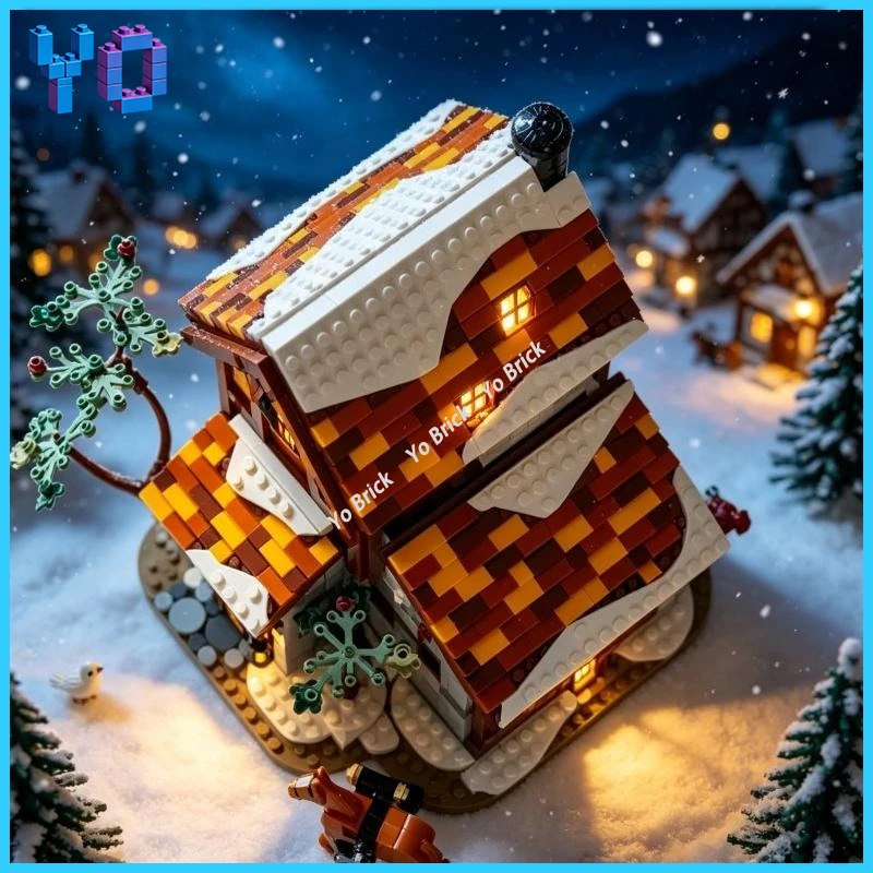 DIY Snow Covered Horse Stable Building Blocks Snowy Ranch Barn MOC Bricks Toy For Farm Scene Builders Boys Present