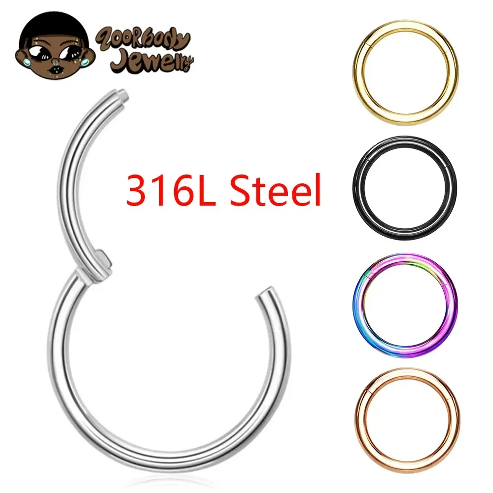 

10Pcs 316L Stainless Steel Nose Ring Piercing High Quality SEG Clicker Septum Helix Lobe Daith Earring Mirror Polished Wholesale