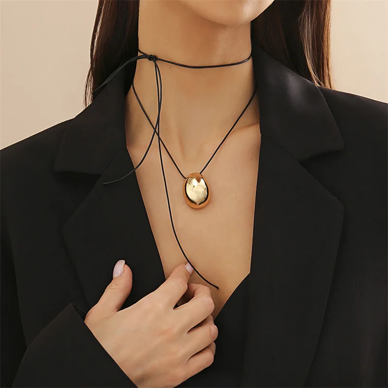 Trendy Arc Shape Geometric Pendant Necklace For Women Long Rope Chain Charm Choker Adjustable Jewelry Girl Y2K Accessories