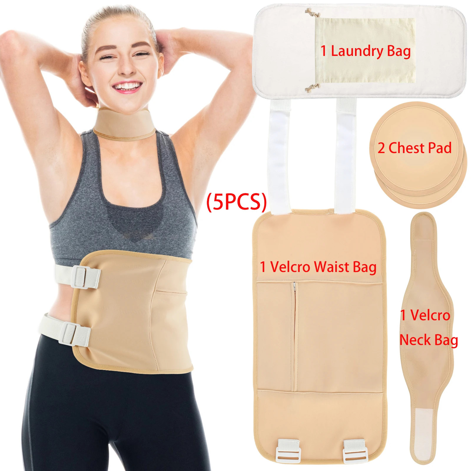 5 Pcs Castor Oil Pack Set with Chest Pad Reusable Oil Pack Wrap with Adjustable Mess-Free Soft  Tape Comfortable Oil Pack Wrap