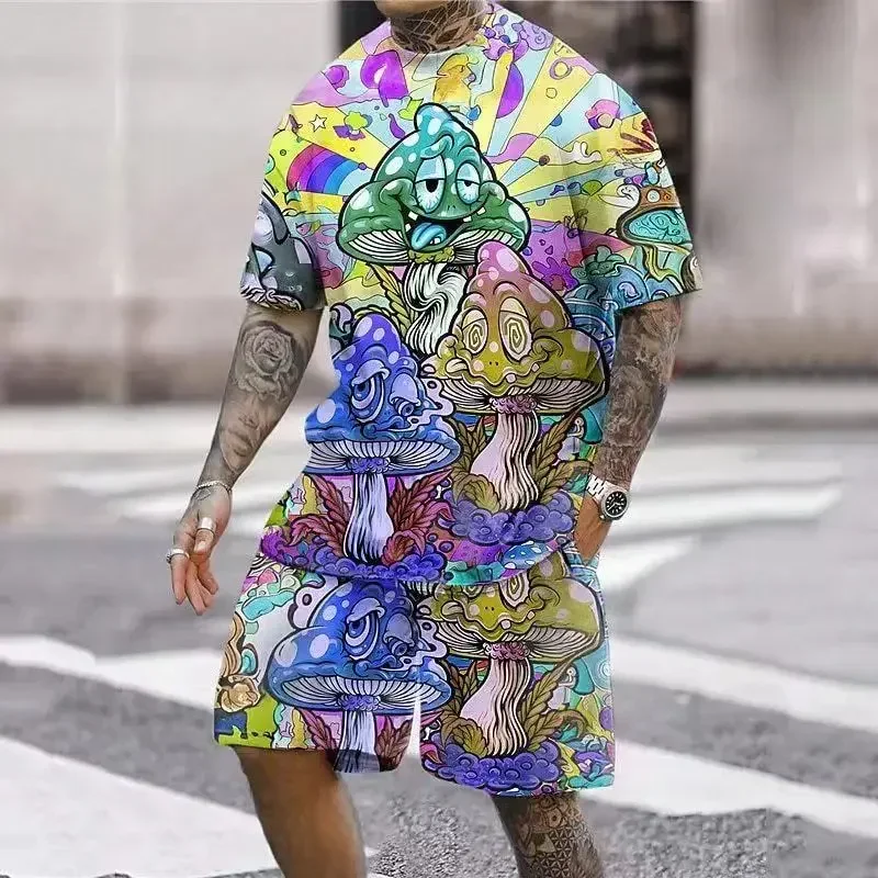 2025 Fashion Casual Round Neck Short Sleeved Shorts 3D Set Personalized Lion and Tiger Pattern Printed Casual Party Clothing