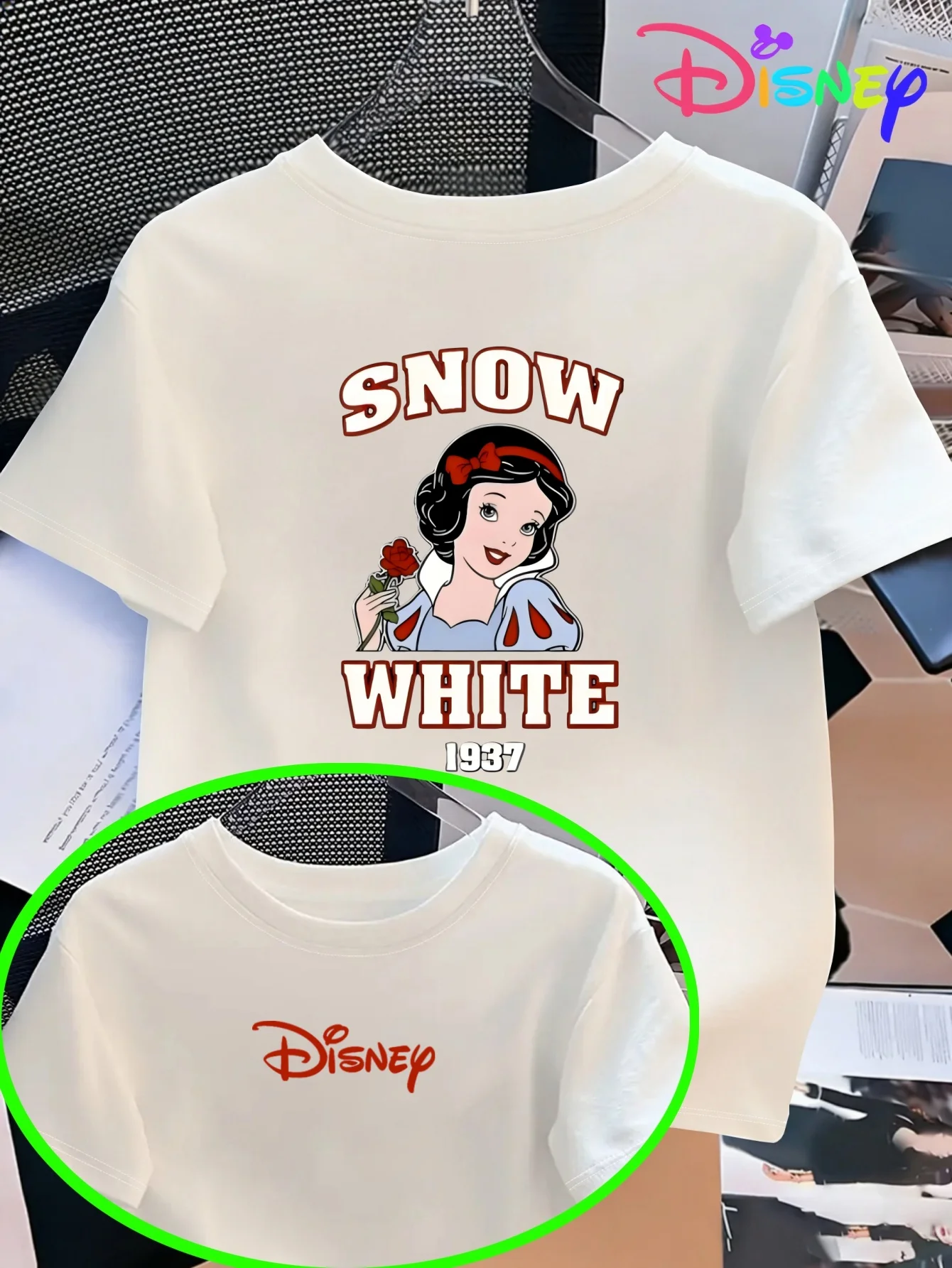 

Футболка Disney Snow White 1937, стильная одежда больших размеров, одежда на все времена года, новая модель, унисекс, Y2k, с короткими рукавами, классическая, мягкая.