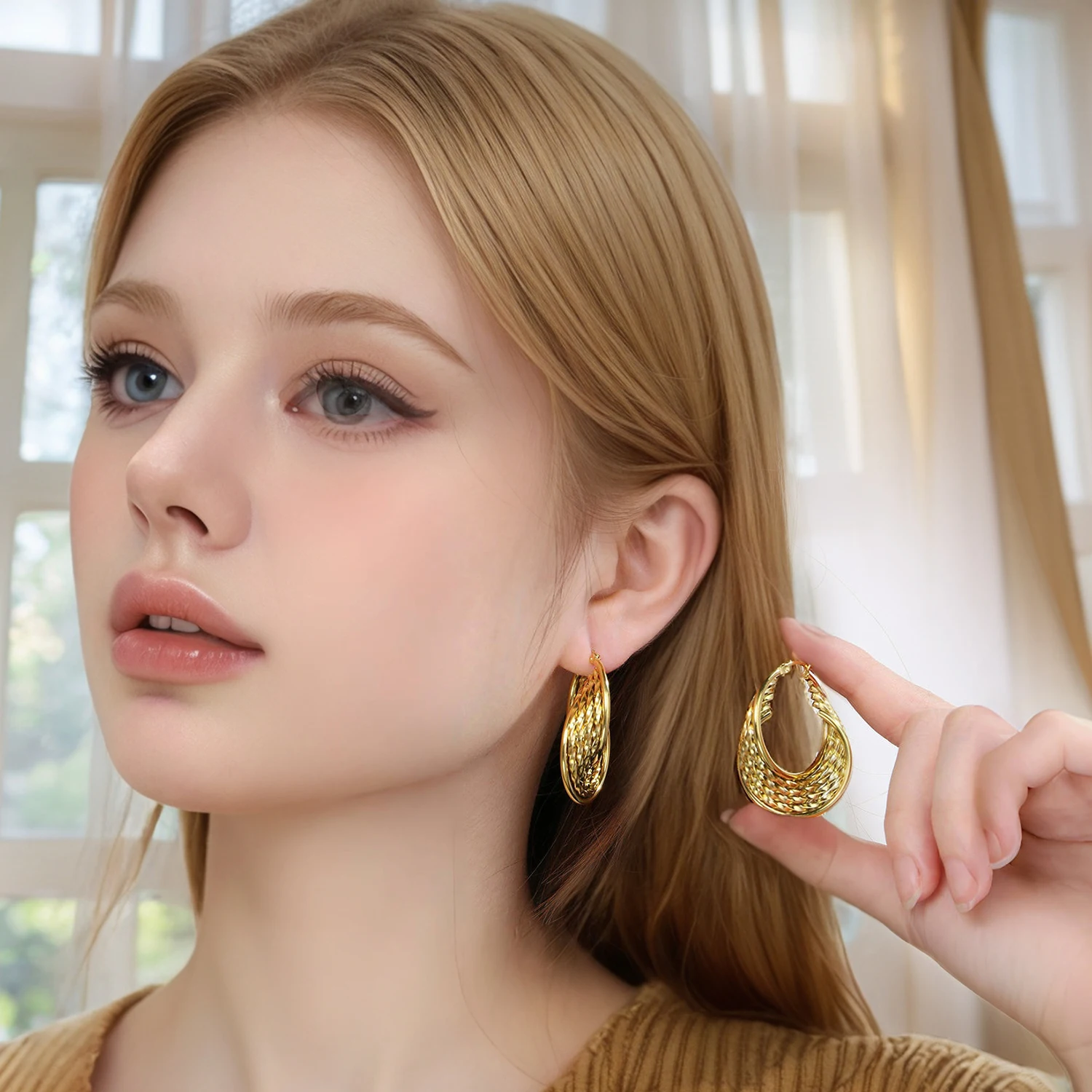 Vintage Golden Color Geometric U-shape Twisted Hoop Earrings for Women New Trendy Huggie Hoops Ear Buckle Jewelry Brincos