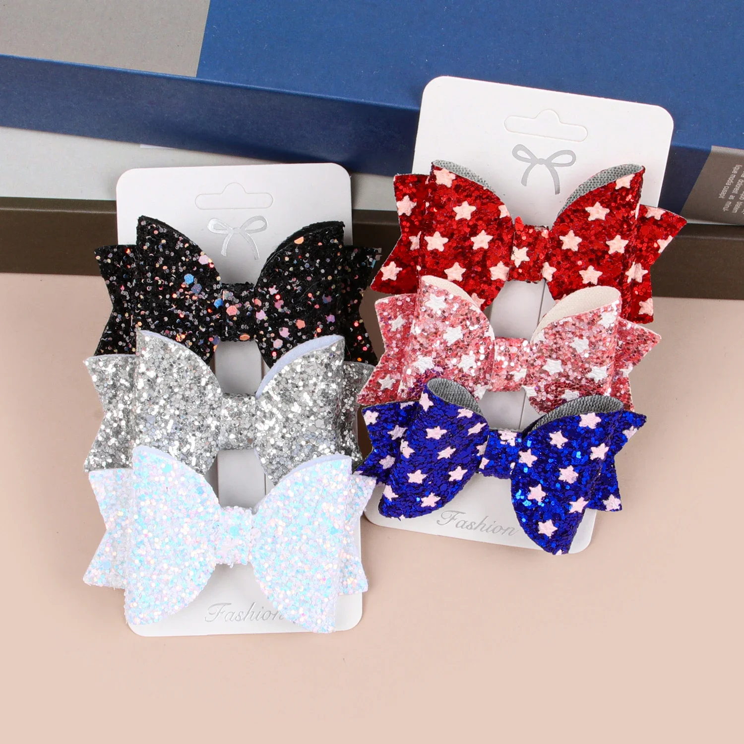 3PCS Colorful Hair Bows with Clips Cute 3\'\' Glitter Hair Bws Hairpin Barrettes Hair Clip Headwear Children Kids Hair Accessories