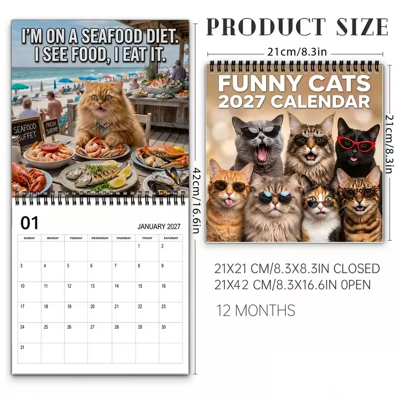 2027 Edition Funny Cat-Themed Calendar Set with Daily Phrases And Monthly Planning Function Christmas Gift Idea